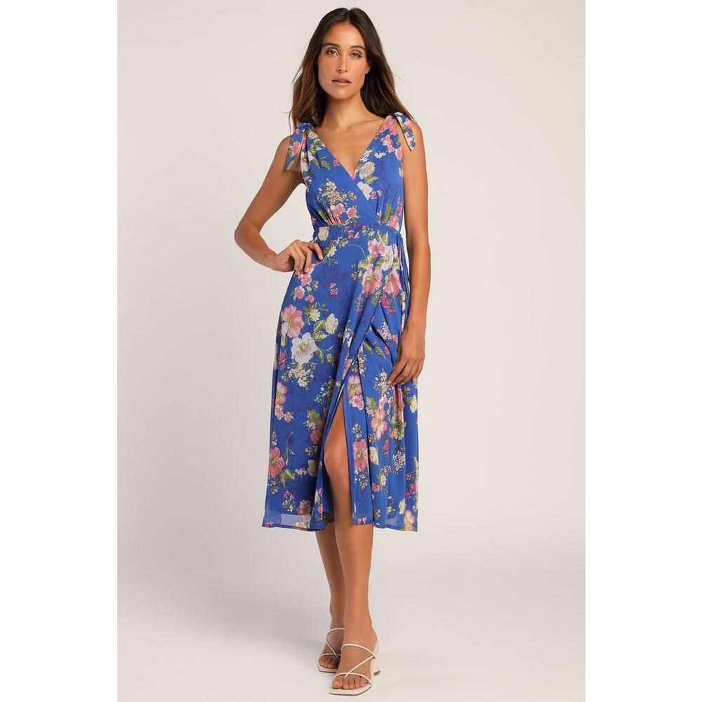 Lulu's Blue Floral Midi Dress
